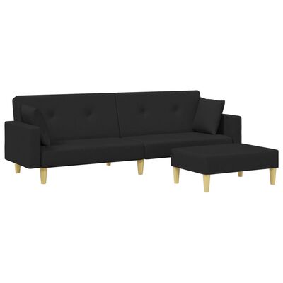 Schlafsofa 2-Sitzer mit Fußhocker Schwarz Stoff