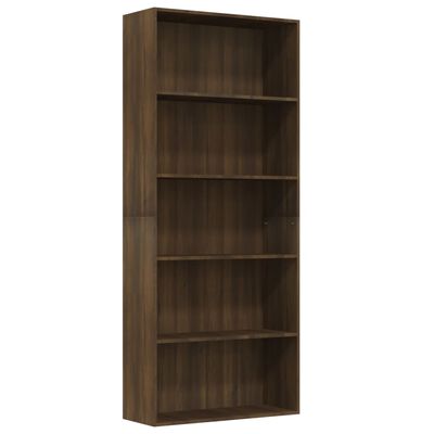 Bücherregal 5 Fächer Braun Eiche 80x30x189 cm Holzwerkstoff