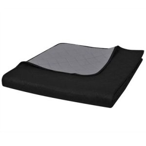 Zweiseitige Tagesdecke Gesteppt Schwarz/Grau 170x210cm