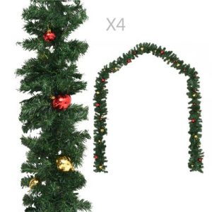 Weihnachtsgirlanden 4 Stk. mit Kugeln Grün 270 cm PVC