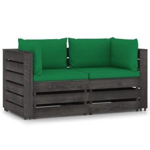 2-Sitzer Outdoor-Sofa mit Kissen Grau Imprägniertes Kiefernholz