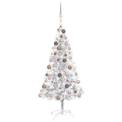 Künstlicher Weihnachtsbaum Beleuchtung & Kugeln Silber 150 cm