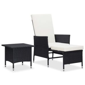 2-tlg. Garten-Lounge-Set mit Kissen Poly Rattan Schwarz