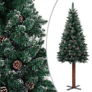 Weihnachtsbaum Schlank mit Echtholz und Schnee Grün 150 cm