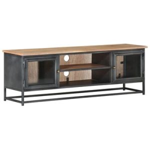 TV-Schrank Grau 120x30x40 cm Massivholz Akazie und Stahl