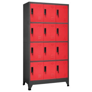 Schließfachschrank Anthrazit und Rot 90x45x180 cm Stahl