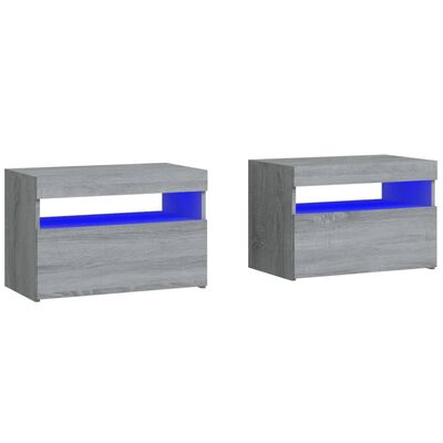 Nachttische 2 Stk. mit LED-Leuchten Grau Sonoma 60x35x40 cm