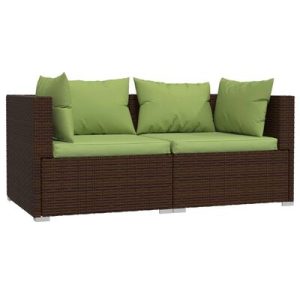 2-Sitzer-Sofa mit Kissen Braun Poly Rattan