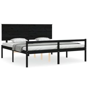 Seniorenbett mit Kopfteil 200x200 cm Schwarz Massivholz