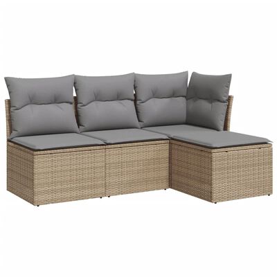 4-tlg. Garten-Sofagarnitur mit Kissen Beige Poly Rattan