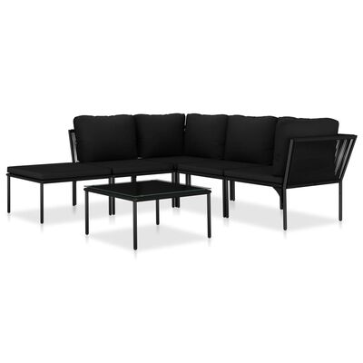 6-tlg. Garten-Lounge-Set mit Kissen Schwarz PVC