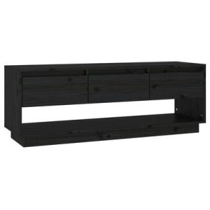 TV-Schrank Schwarz 110,5x34x40 cm Massivholz Kiefer