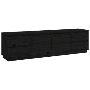 TV-Schrank Schwarz 176x37x47,5 cm Massivholz Kiefer