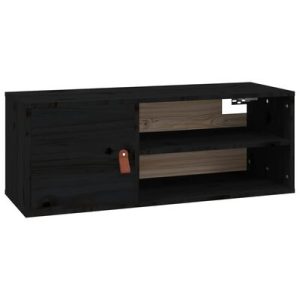 Wandschrank Schwarz 80x30x30 cm Massivholz Kiefer