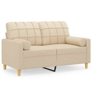 2-Sitzer-Sofa mit Zierkissen Creme 120 cm Stoff