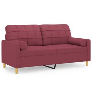 2-Sitzer-Sofa mit Zierkissen Weinrot 140 cm Stoff