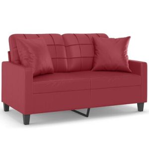 2-Sitzer-Sofa mit Zierkissen Weinrot 120 cm Kunstleder