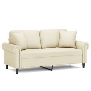 2-Sitzer-Sofa mit Zierkissen Creme 140 cm Kunstleder