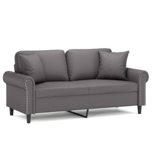 2-Sitzer-Sofa mit Zierkissen Grau 140 cm Kunstleder