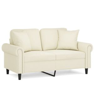 2-Sitzer-Sofa mit Zierkissen Creme 120 cm Samt